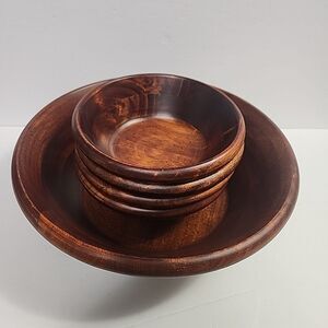 Large Wooden Salad Bowl w/4 Serving Bowls